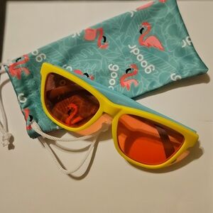 NEW Goodr Yellow Sunglasses with Flamingo Pouch